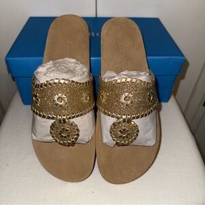 Jack Rogers Comfort Sandal Glitter women’s size 8 NIB Gold Strap Rondelle Accent